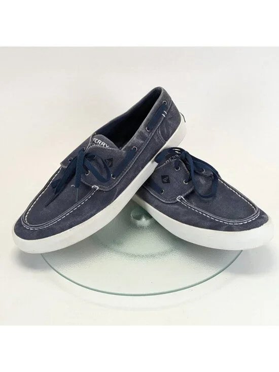 Men's Sperry Top-Sider Bahama 2-Eye Navy Blue Canvas Shoes Style C16-61432.SZ 12 - Picture 8 of 11